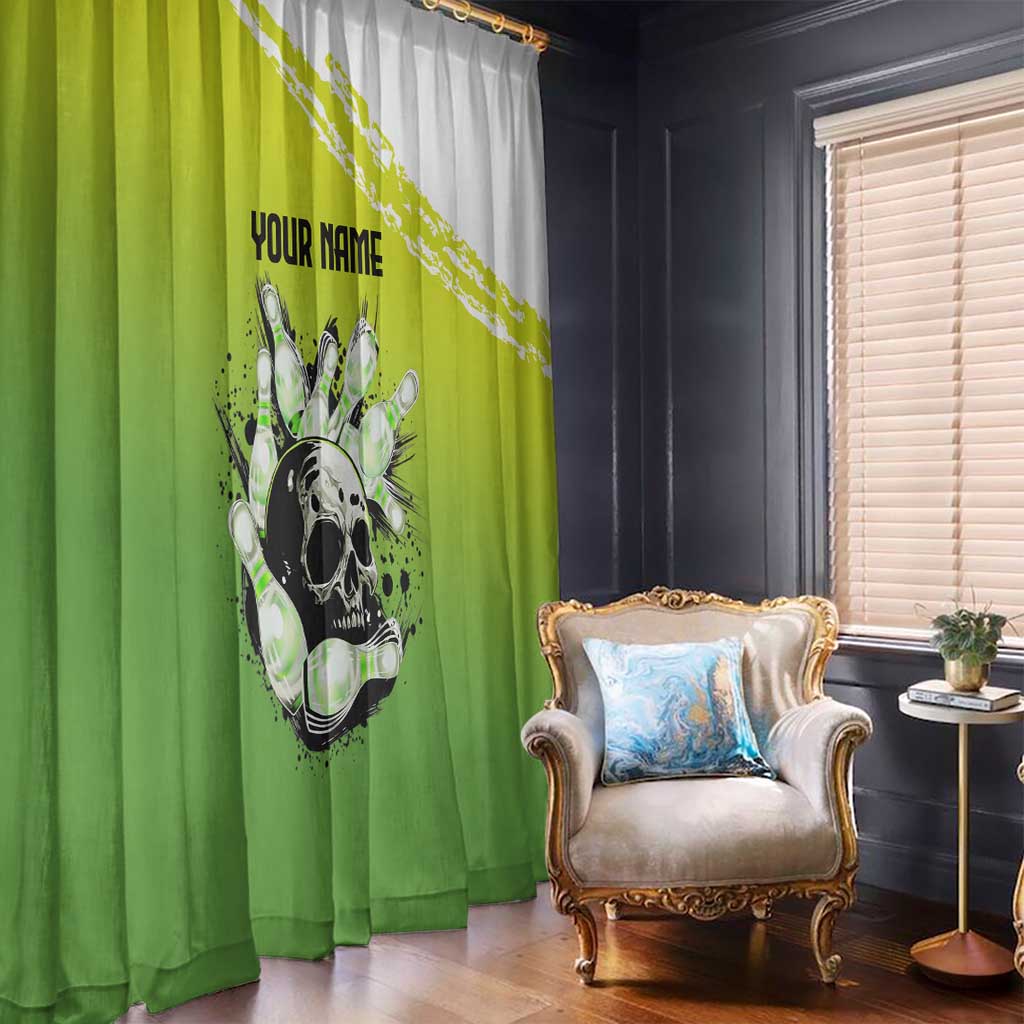 Personalized Skull Bowling Window Curtain with Neon Green Strike Design - Edgy Bowler Style - Wonder Print Shop