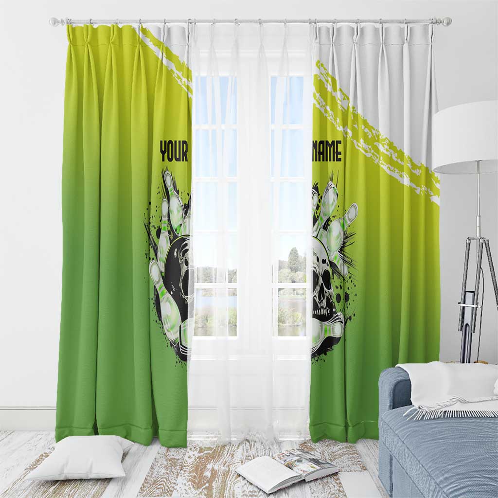 Personalized Skull Bowling Window Curtain with Neon Green Strike Design - Edgy Bowler Style - Wonder Print Shop