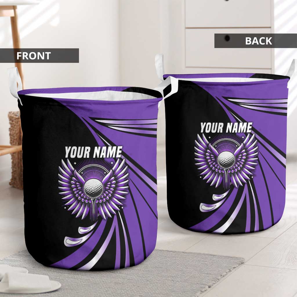 Personalized Purple Winged Golf Ball Laundry Basket Bold Golf Graphic Design - Wonder Print Shop