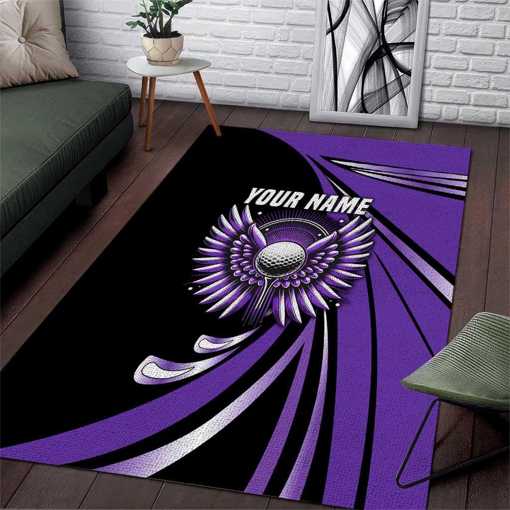 Personalized Purple Winged Golf Ball Area Rug Bold Golf Graphic Design - Wonder Print Shop