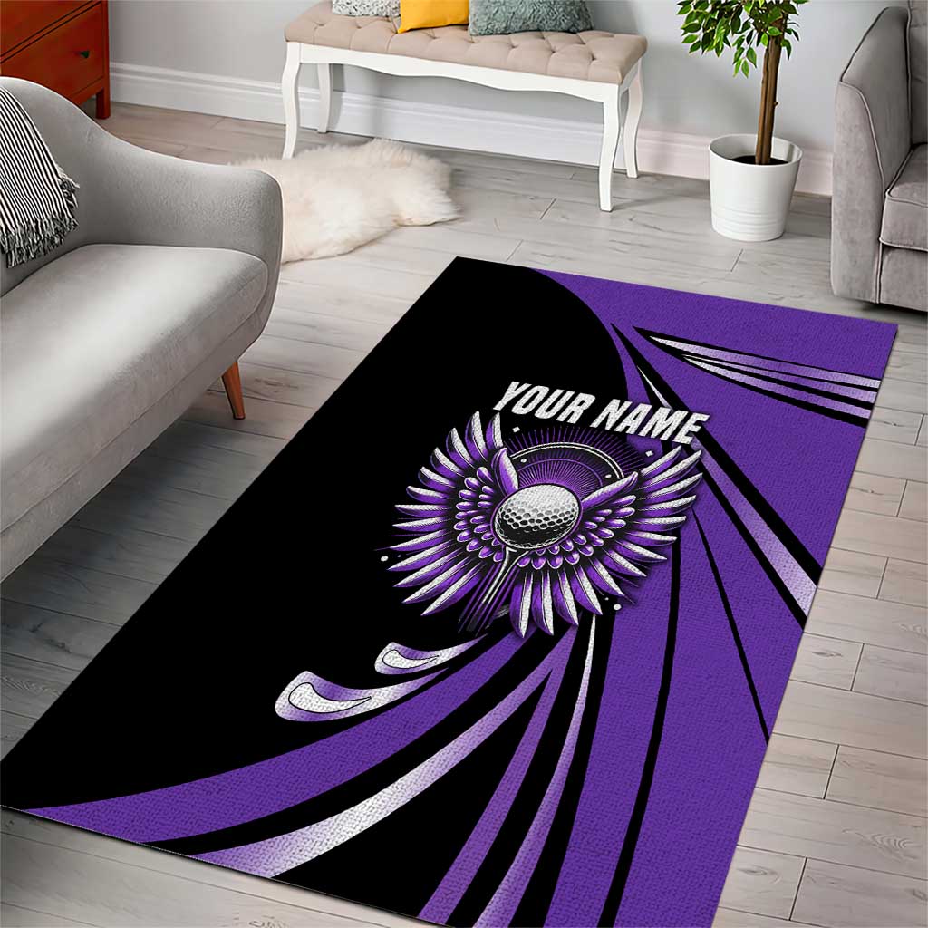 Personalized Purple Winged Golf Ball Area Rug Bold Golf Graphic Design - Wonder Print Shop
