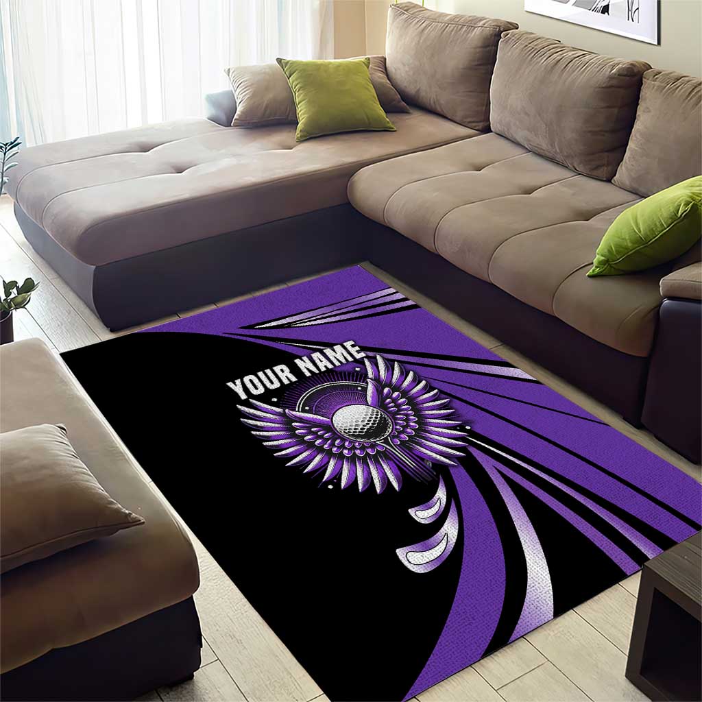 Personalized Purple Winged Golf Ball Area Rug Bold Golf Graphic Design - Wonder Print Shop