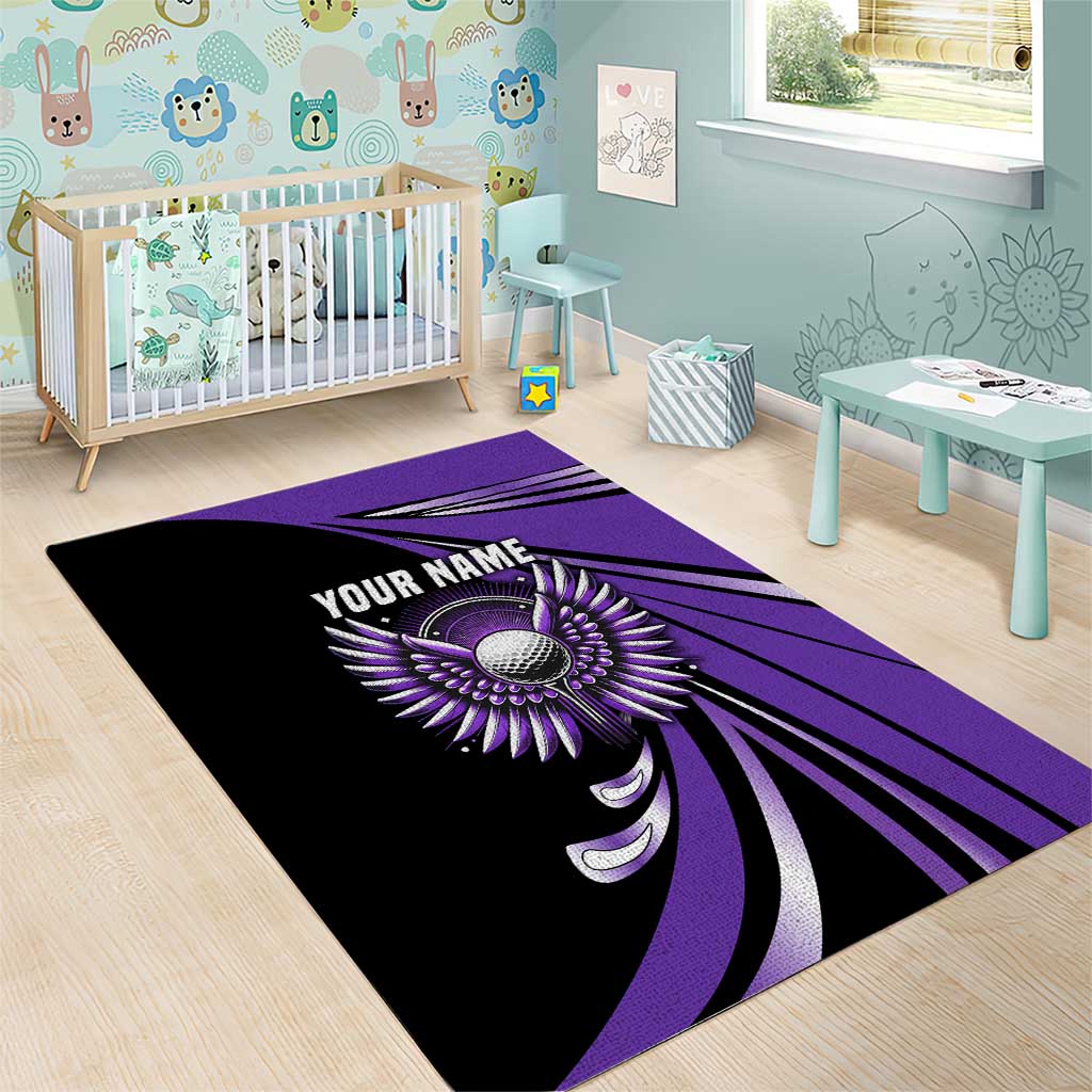 Personalized Purple Winged Golf Ball Area Rug Bold Golf Graphic Design - Wonder Print Shop
