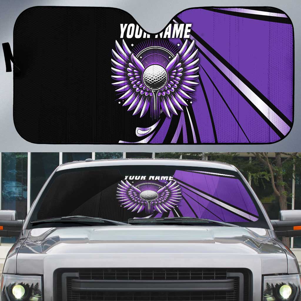 Personalized Purple Winged Golf Ball Auto Sun Shade Bold Golf Graphic Design - Wonder Print Shop
