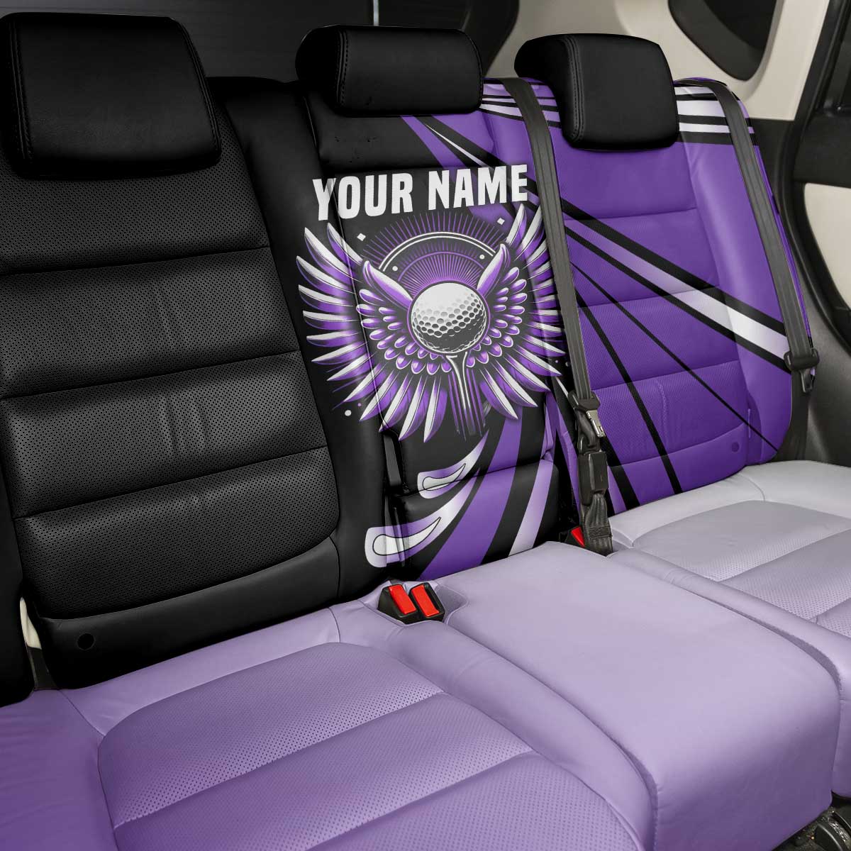 Personalized Purple Winged Golf Ball Back Car Seat Cover Bold Golf Graphic Design - Wonder Print Shop
