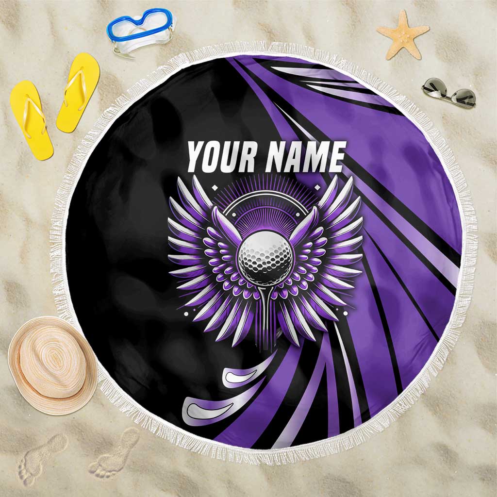 Personalized Purple Winged Golf Ball Beach Blanket Bold Golf Graphic Design - Wonder Print Shop