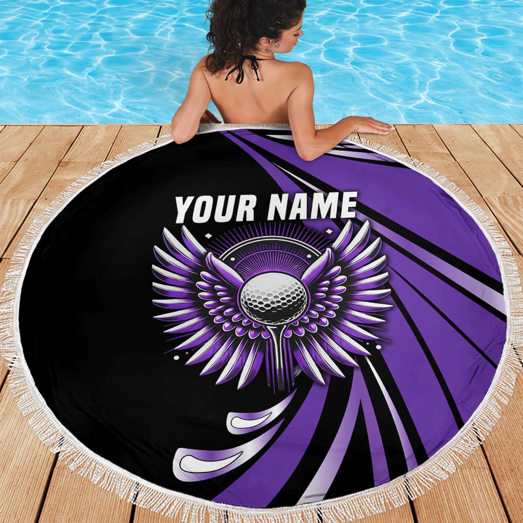 Personalized Purple Winged Golf Ball Beach Blanket Bold Golf Graphic Design - Wonder Print Shop