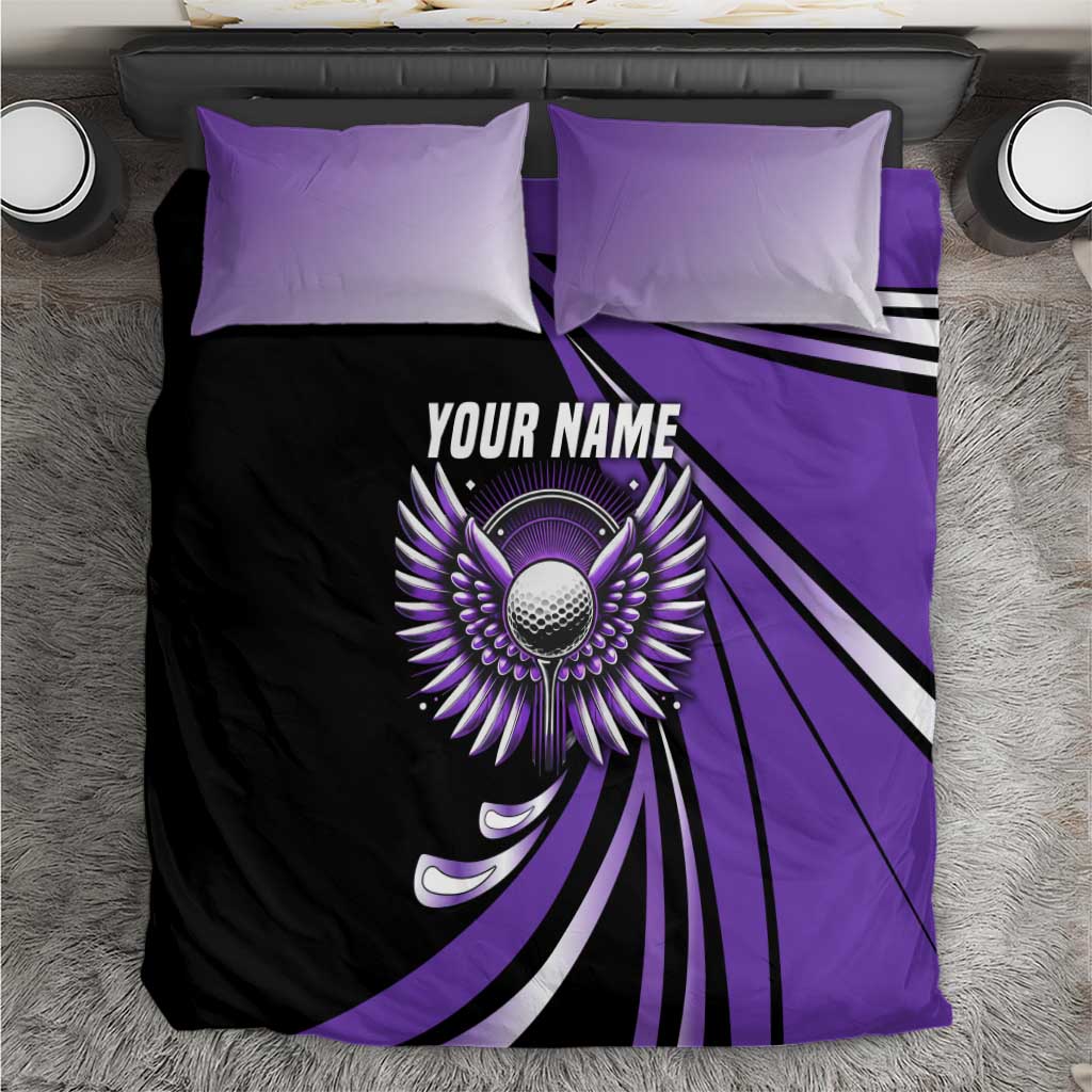 Personalized Purple Winged Golf Ball Bedding Set Bold Golf Graphic Design - Wonder Print Shop