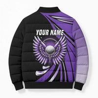Personalized Purple Winged Golf Ball Bomber Puffer Jacket Bold Golf Graphic Design - Wonder Print Shop