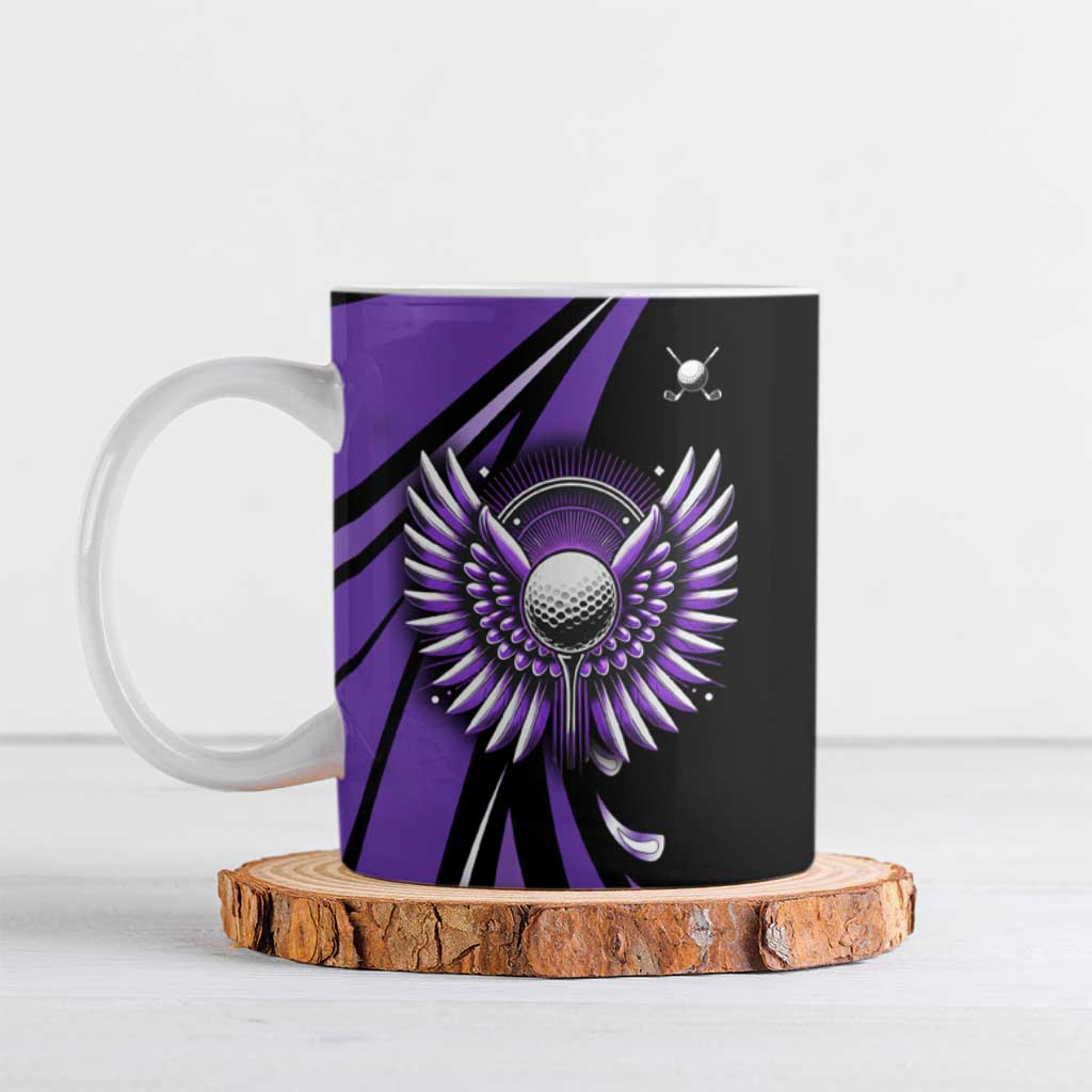 Personalized Purple Winged Golf Ball Ceramic Mug Bold Golf Graphic Design - Wonder Print Shop