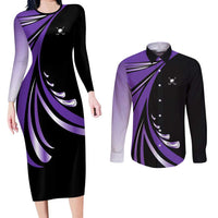 Personalized Purple Winged Golf Ball Couples Matching Long Sleeve Bodycon Dress and Long Sleeve Button Shirt Bold Golf Graphic Design - Wonder Print Shop