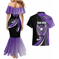 Personalized Purple Winged Golf Ball Couples Matching Mermaid Dress and Hawaiian Shirt Bold Golf Graphic Design - Wonder Print Shop