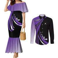 Personalized Purple Winged Golf Ball Couples Matching Mermaid Dress and Long Sleeve Button Shirt Bold Golf Graphic Design - Wonder Print Shop