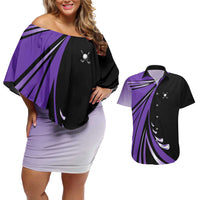 Personalized Purple Winged Golf Ball Couples Matching Off Shoulder Short Dress and Hawaiian Shirt Bold Golf Graphic Design - Wonder Print Shop