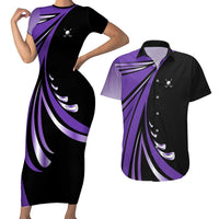 Personalized Purple Winged Golf Ball Couples Matching Short Sleeve Bodycon Dress and Hawaiian Shirt Bold Golf Graphic Design - Wonder Print Shop