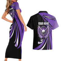 Personalized Purple Winged Golf Ball Couples Matching Short Sleeve Bodycon Dress and Hawaiian Shirt Bold Golf Graphic Design - Wonder Print Shop
