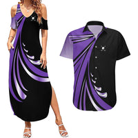 Personalized Purple Winged Golf Ball Couples Matching Summer Maxi Dress and Hawaiian Shirt Bold Golf Graphic Design - Wonder Print Shop