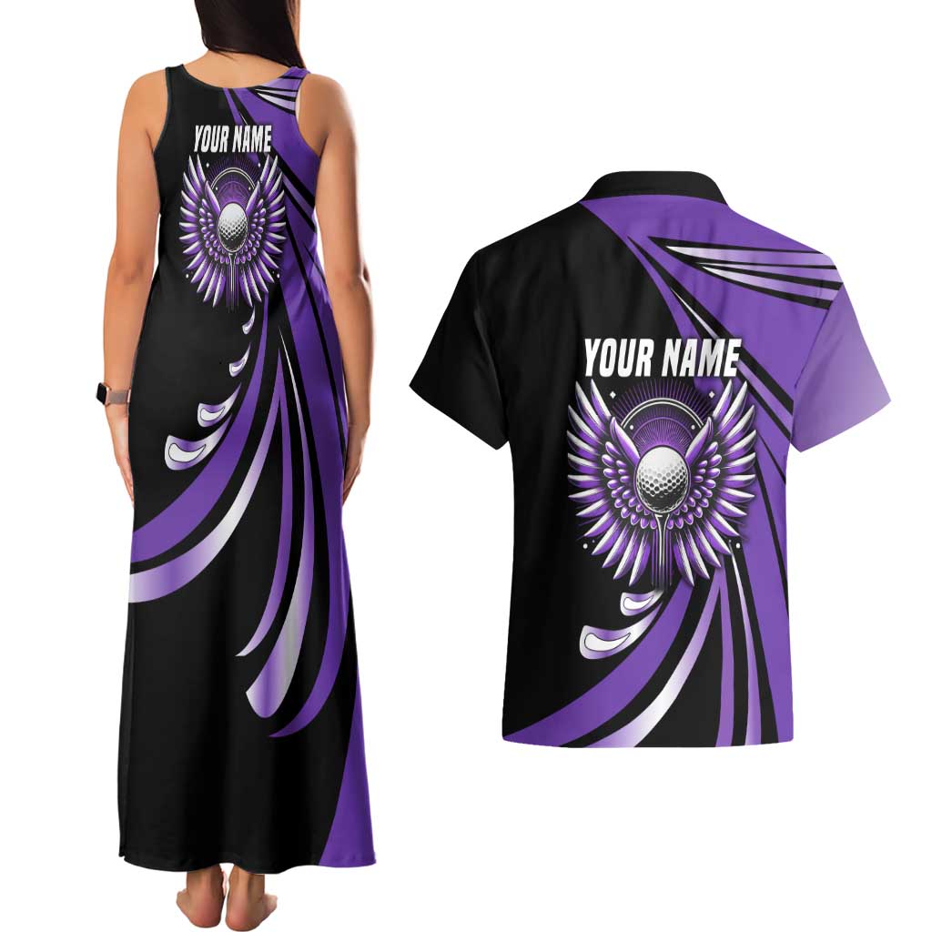Personalized Purple Winged Golf Ball Couples Matching Tank Maxi Dress and Hawaiian Shirt Bold Golf Graphic Design - Wonder Print Shop