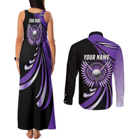 Personalized Purple Winged Golf Ball Couples Matching Tank Maxi Dress and Long Sleeve Button Shirt Bold Golf Graphic Design - Wonder Print Shop