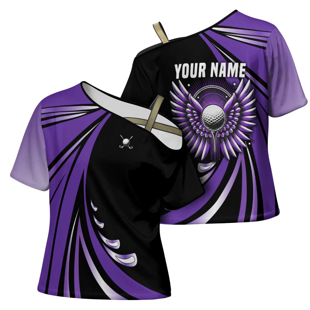 Personalized Purple Winged Golf Ball Cross Shoulder Shirt Bold Golf Graphic Design - Wonder Print Shop