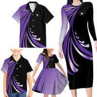 Personalized Purple Winged Golf Ball Family Matching Long Sleeve Bodycon Dress and Hawaiian Shirt Bold Golf Graphic Design - Wonder Print Shop