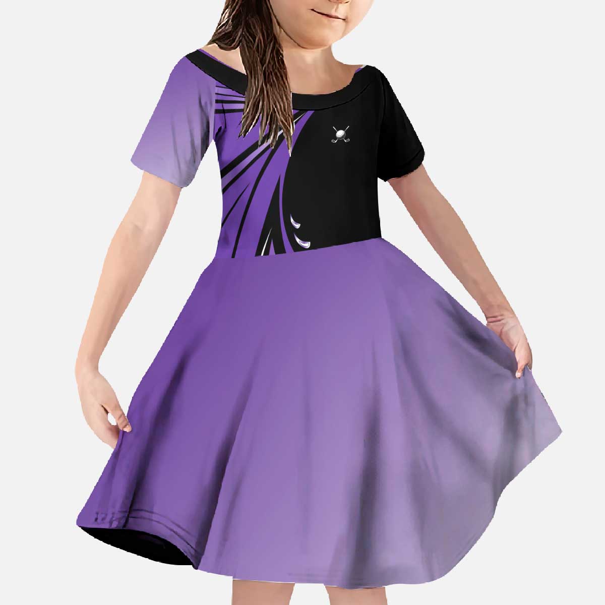 Personalized Purple Winged Golf Ball Family Matching Off The Shoulder Long Sleeve Dress and Hawaiian Shirt Bold Golf Graphic Design - Wonder Print Shop