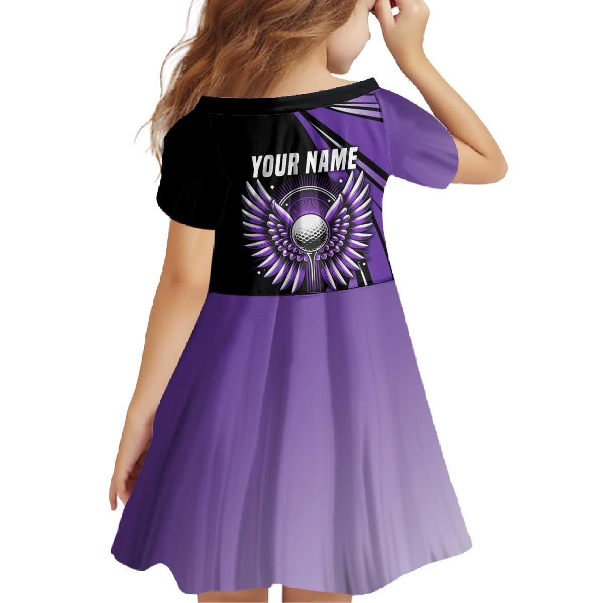 Personalized Purple Winged Golf Ball Family Matching Off The Shoulder Long Sleeve Dress and Hawaiian Shirt Bold Golf Graphic Design - Wonder Print Shop
