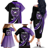 Personalized Purple Winged Golf Ball Family Matching Off The Shoulder Long Sleeve Dress and Hawaiian Shirt Bold Golf Graphic Design - Wonder Print Shop
