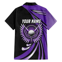 Personalized Purple Winged Golf Ball Family Matching Off The Shoulder Long Sleeve Dress and Hawaiian Shirt Bold Golf Graphic Design - Wonder Print Shop