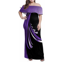 Personalized Purple Winged Golf Ball Family Matching Off Shoulder Maxi Dress and Hawaiian Shirt Bold Golf Graphic Design - Wonder Print Shop