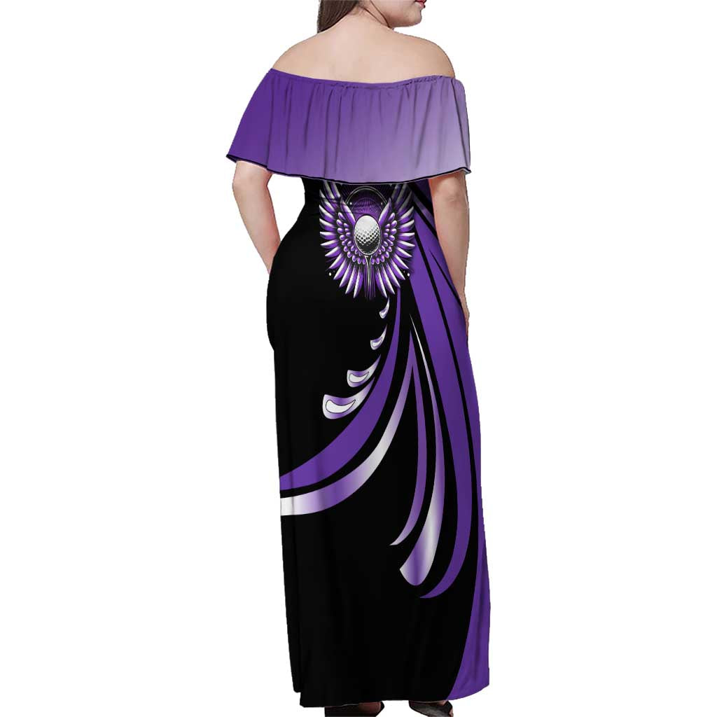 Personalized Purple Winged Golf Ball Family Matching Off Shoulder Maxi Dress and Hawaiian Shirt Bold Golf Graphic Design - Wonder Print Shop