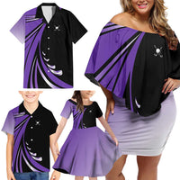 Personalized Purple Winged Golf Ball Family Matching Off Shoulder Short Dress and Hawaiian Shirt Bold Golf Graphic Design - Wonder Print Shop