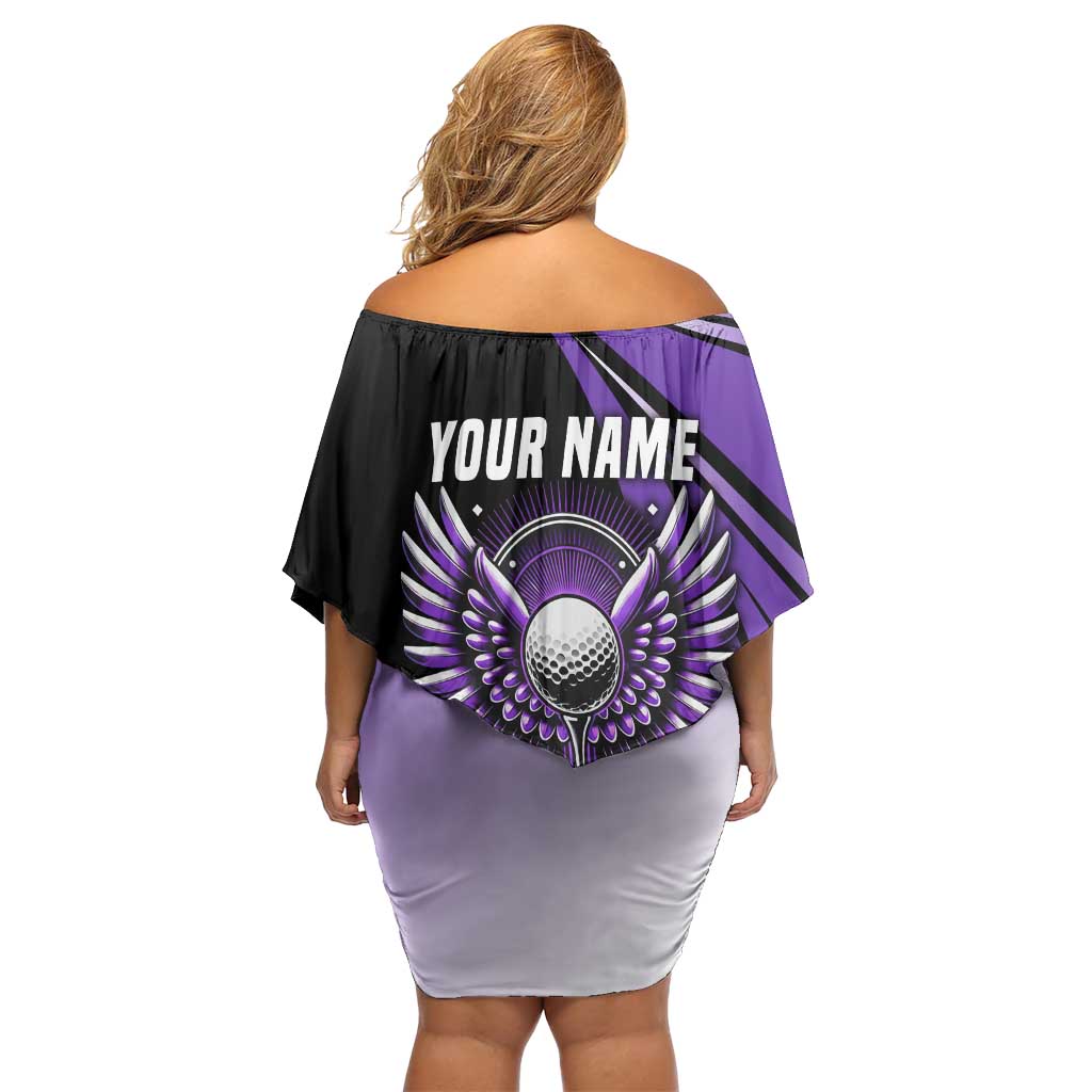 Personalized Purple Winged Golf Ball Family Matching Off Shoulder Short Dress and Hawaiian Shirt Bold Golf Graphic Design - Wonder Print Shop