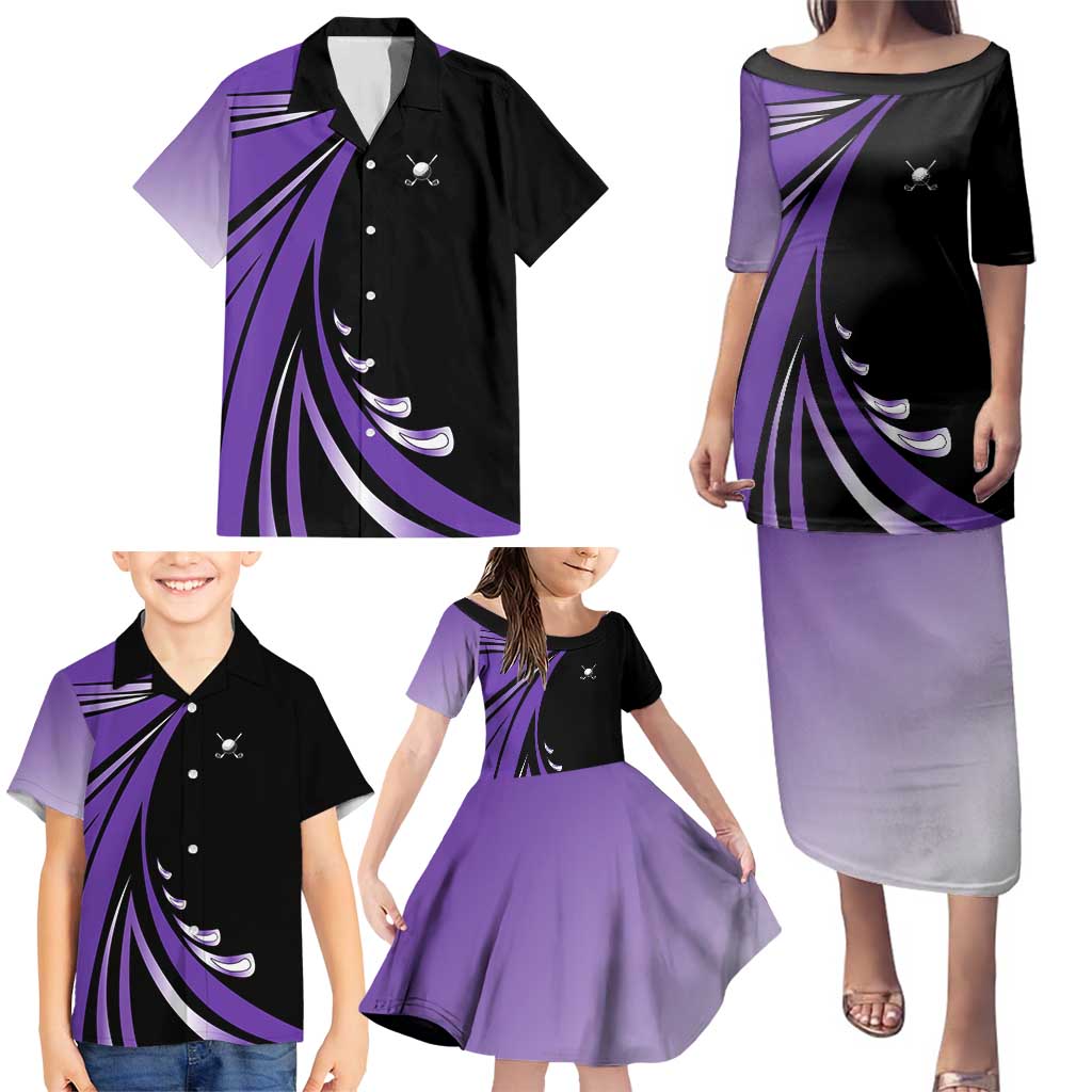 Personalized Purple Winged Golf Ball Family Matching Puletasi and Hawaiian Shirt Bold Golf Graphic Design - Wonder Print Shop