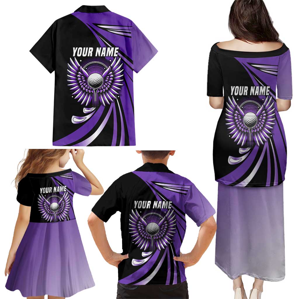 Personalized Purple Winged Golf Ball Family Matching Puletasi and Hawaiian Shirt Bold Golf Graphic Design - Wonder Print Shop