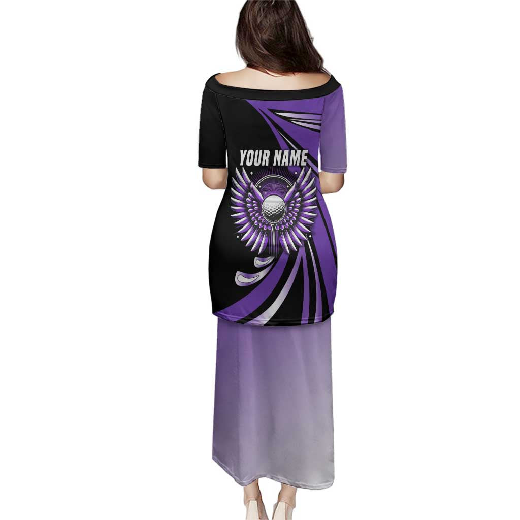Personalized Purple Winged Golf Ball Family Matching Puletasi and Hawaiian Shirt Bold Golf Graphic Design - Wonder Print Shop