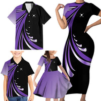 Personalized Purple Winged Golf Ball Family Matching Short Sleeve Bodycon Dress and Hawaiian Shirt Bold Golf Graphic Design - Wonder Print Shop