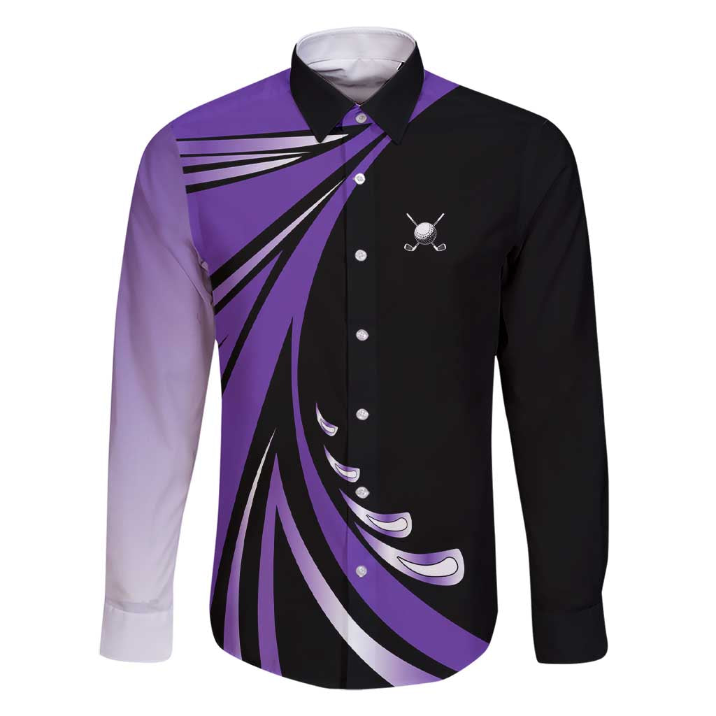 Personalized Purple Winged Golf Ball Family Matching Short Sleeve Bodycon Dress and Hawaiian Shirt Bold Golf Graphic Design - Wonder Print Shop