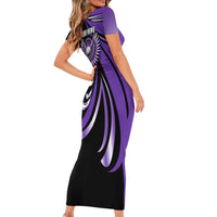 Personalized Purple Winged Golf Ball Family Matching Short Sleeve Bodycon Dress and Hawaiian Shirt Bold Golf Graphic Design - Wonder Print Shop