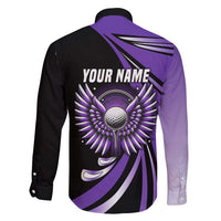 Personalized Purple Winged Golf Ball Family Matching Summer Maxi Dress and Hawaiian Shirt Bold Golf Graphic Design - Wonder Print Shop