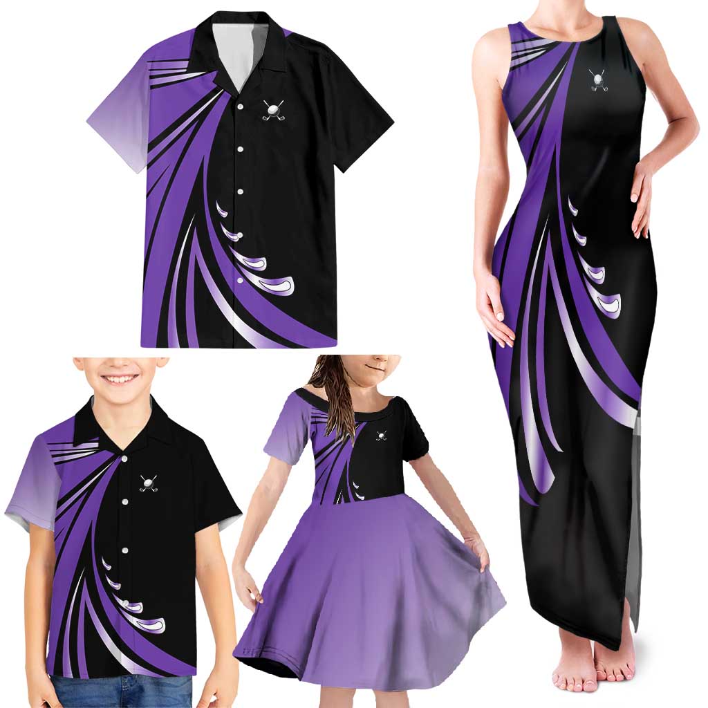 Personalized Purple Winged Golf Ball Family Matching Tank Maxi Dress and Hawaiian Shirt Bold Golf Graphic Design - Wonder Print Shop
