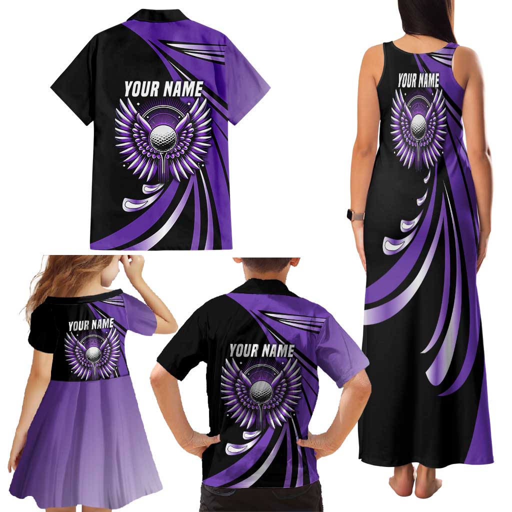 Personalized Purple Winged Golf Ball Family Matching Tank Maxi Dress and Hawaiian Shirt Bold Golf Graphic Design - Wonder Print Shop