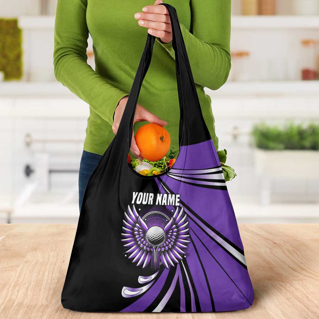 Personalized Purple Winged Golf Ball Grocery Bag Bold Golf Graphic Design - Wonder Print Shop