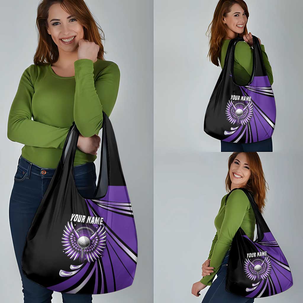 Personalized Purple Winged Golf Ball Grocery Bag Bold Golf Graphic Design - Wonder Print Shop