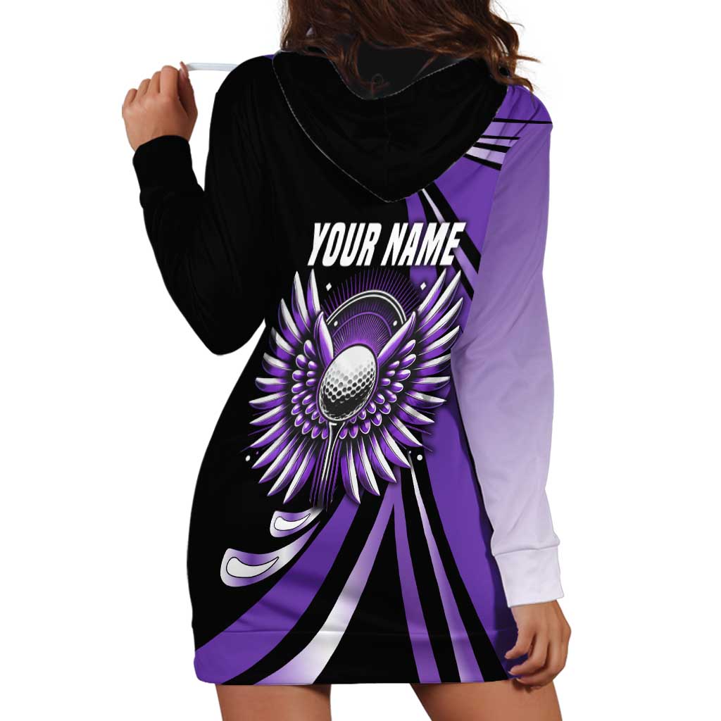 Personalized Purple Winged Golf Ball Hoodie Dress Bold Golf Graphic Design - Wonder Print Shop