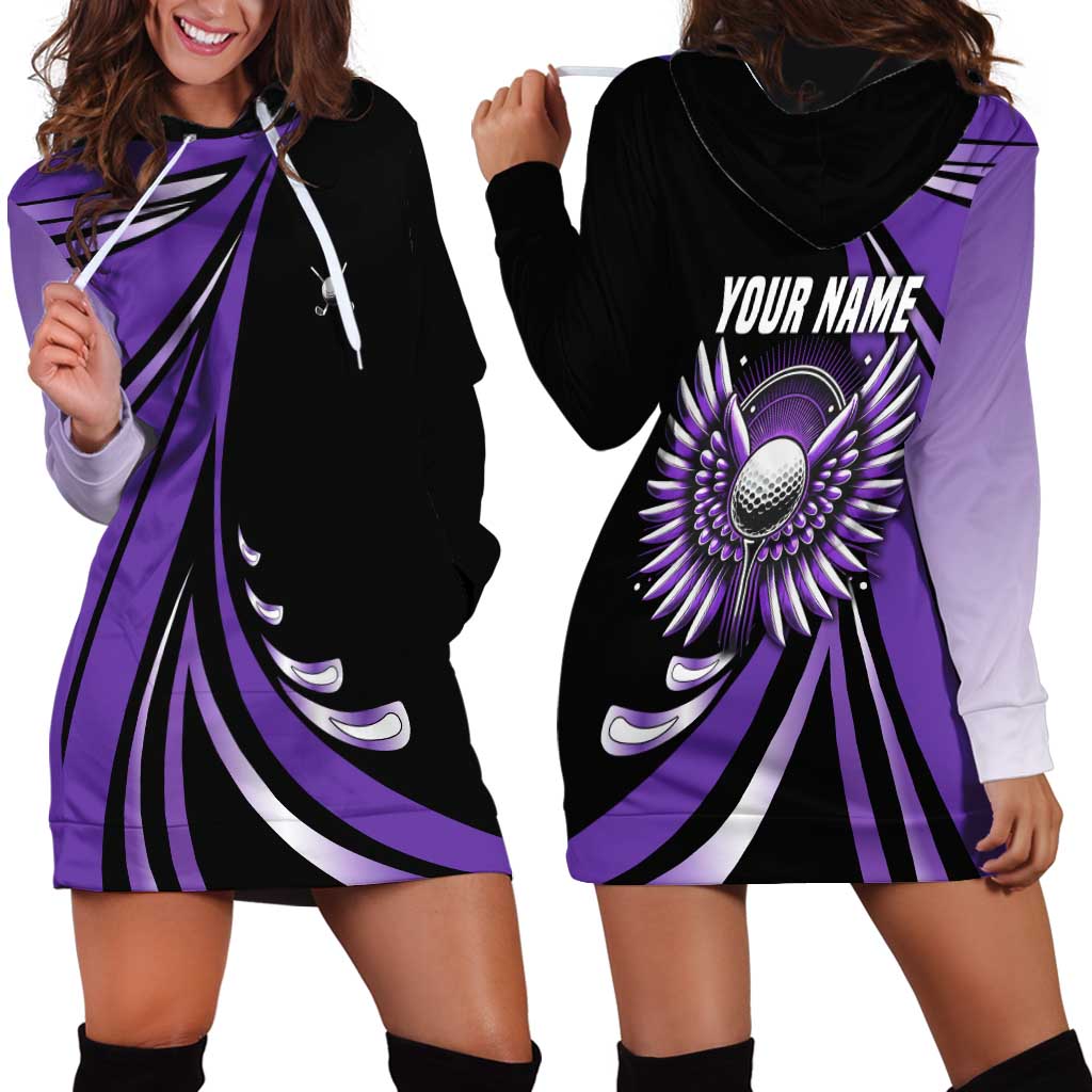 Personalized Purple Winged Golf Ball Hoodie Dress Bold Golf Graphic Design - Wonder Print Shop