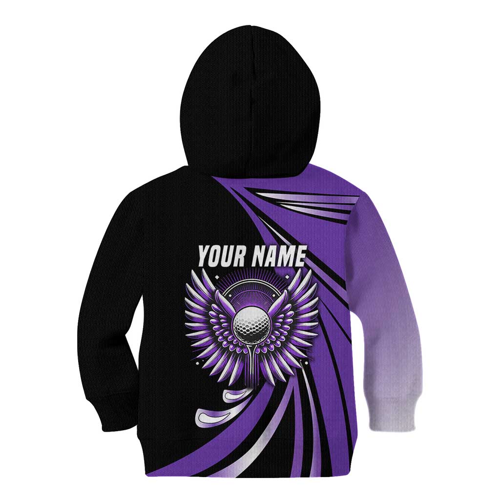 Personalized Purple Winged Golf Ball Kid Hoodie Bold Golf Graphic Design - Wonder Print Shop
