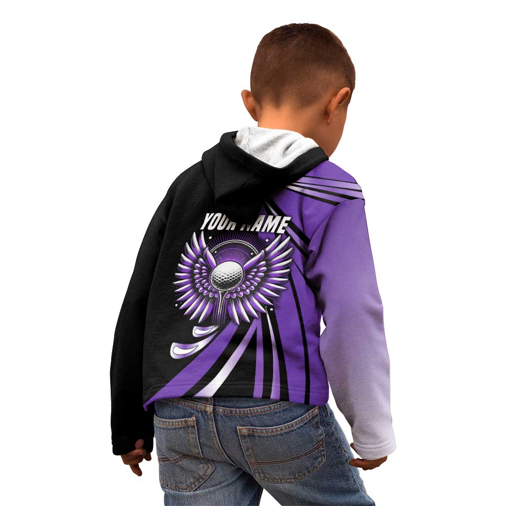Personalized Purple Winged Golf Ball Kid Hoodie Bold Golf Graphic Design - Wonder Print Shop