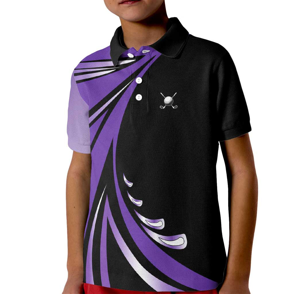 Personalized Purple Winged Golf Ball Kid Polo Shirt Bold Golf Graphic Design - Wonder Print Shop