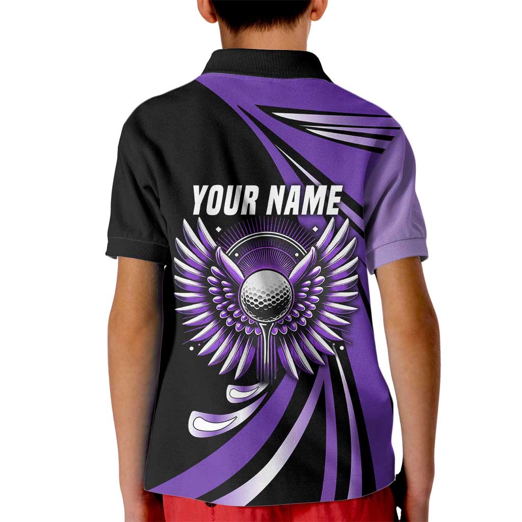 Personalized Purple Winged Golf Ball Kid Polo Shirt Bold Golf Graphic Design - Wonder Print Shop